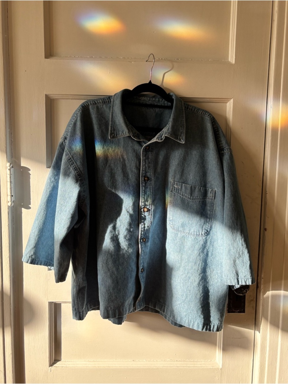 Light Wash Button Up Denim Shirt 90s Oversized
